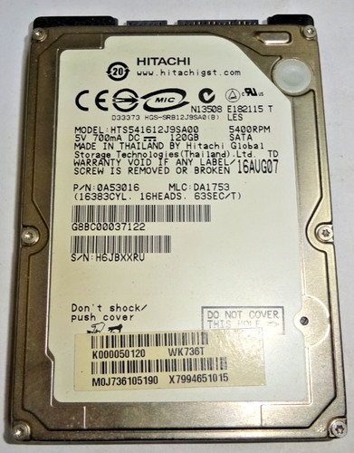 HITACHI ***HTS541612J9SA00*** 120 GB*** SATA HDD Notebook 2,5 Zoll #NFP1346