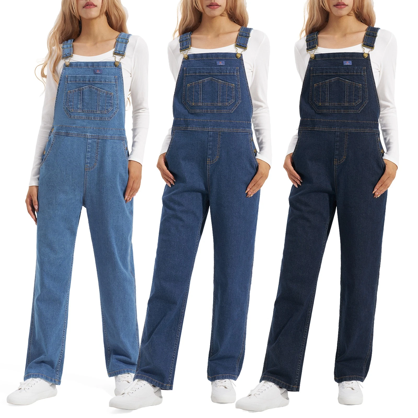HISEA Women Stretchy Denim Overalls Fashion Straight Jeans Loose Fit Bib Overall