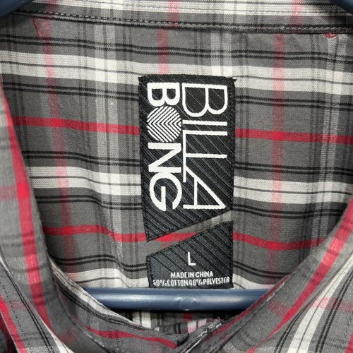 Billabong Shirt Mens Large Red Gray Plaid Short Sleeve Button Up Pockets Casual - Picture 10 of 13