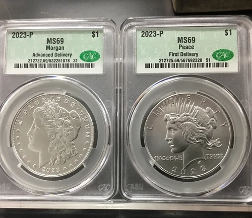 2023-P $1 Morgan and Peace Dollar Set | First Day of Delivery MS69 CAC Certified