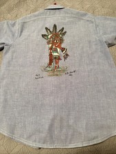 1980 s Hand-painted Vintage Western Chambray- Native Orge Kachina Ladies Shirt
