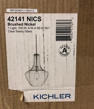 Kichler Everly 15.25 in. 1-Light Brushed Nickel Pendant Hanging Clear Seeded