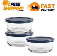 Anchor Hocking Glass Food Storage Containers with Lids, 2 Cup Round, Set of 3