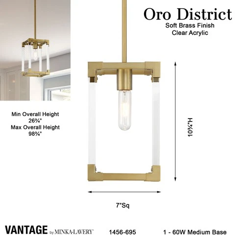 Minka Lavery 1456 Oro District 1 Light 7"W Vantage Mini Pendant - Brass - Picture 9 of 10