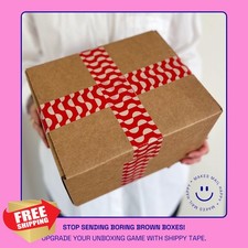 Printed Decorative Packing Tape Red Cream Geometric Wave 1.88"x110yd