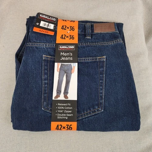 Kirkland Relaxed Fit Dark Wash Denim Blue Jeans Pants 42 x 36 NEW 100% Cotton