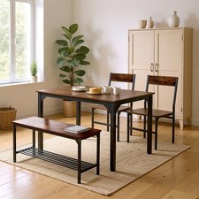 4pcs Dining Table With 2 Chairs & Bench Industrial Kitchen Set For Small Spaces