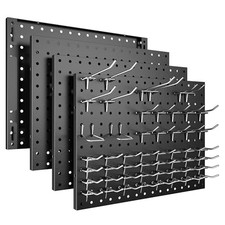 Peg Board, 4 Pack Metal Pegboard Panels with 50 Hooks 16x12"- 4 Pcs Black