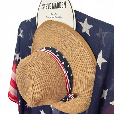 Steve Madden Beach Coverup Kimono‎ Hat 4th Of July Patriotic American Flag NWT Steve Madden Beach Coverup Kimono With Hat 4th Of July  main image 3