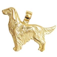 New 14k Yellow Gold Irish Setter Dog Pendant