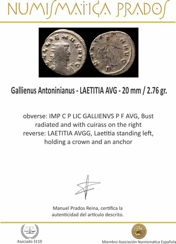 Gallienus Antoninianus - LAETITIA AVG - 20 mm / 2,76 gr. - Imagen 3 de 3