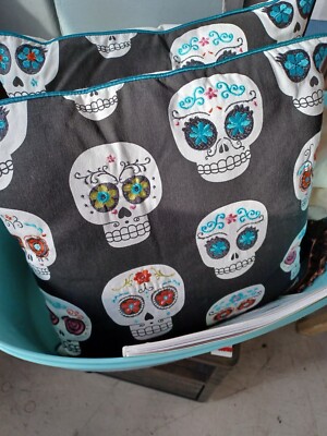 Embroidered Sugar Skull Pillows or Black Rare. Pier 1 Imports 17'' Halloween