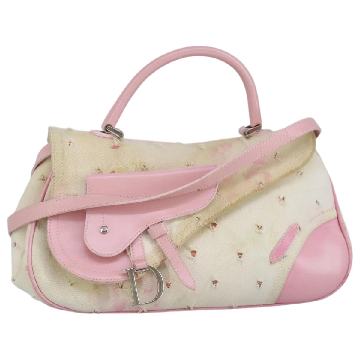 Sac à main Christian Dior toile 2 voies beige argent authentique 97020