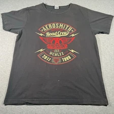 Aerosmith Shirt Adult Large Gray 2017 Tour Boston Mass Road Crew Rock Music Men