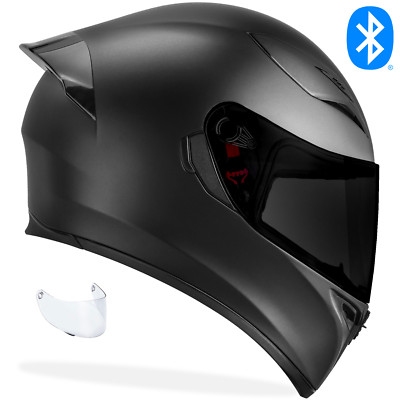 NWT Bluetooth Helmet Motorcycle Full Face Matte Black DOT + Free Black Shield
