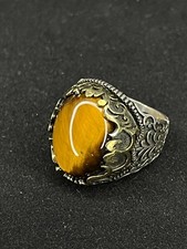 Tiger's Eye Gemstone Men's Ring, 925k Sterling Silver, Handmade Jewelry