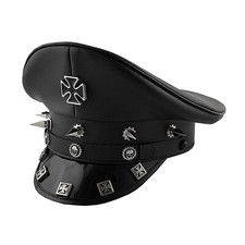 Mens German Military Captain Hat Leather Army Cap Punk Gothic Cross Rivet Props