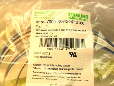 Murr Elektronik Straight Female Connector 7000-13542-9710100 Sealed Bag