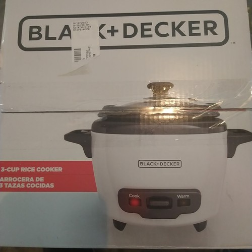 BLACK+DECKER 3Cup Electric Rice Cooker with KeepWarm Function, White