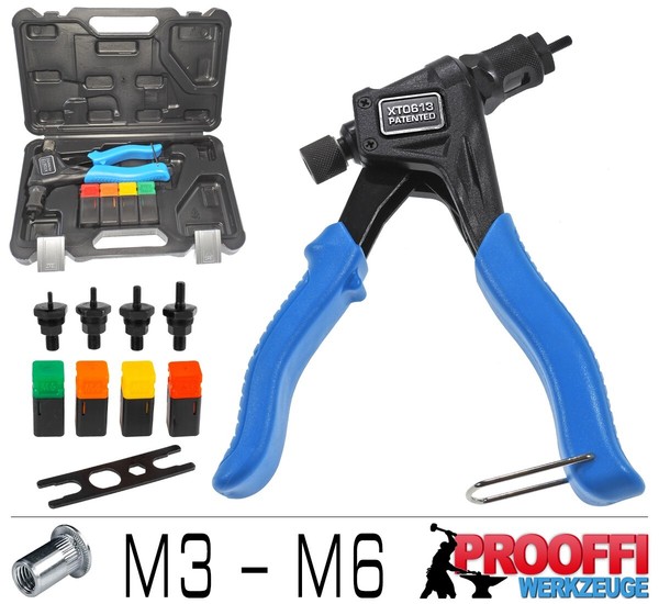 Profi Einhand Gewinde Nietzange Nietmutternzange M3 - M6 NiethüLsen Zange XT613-image