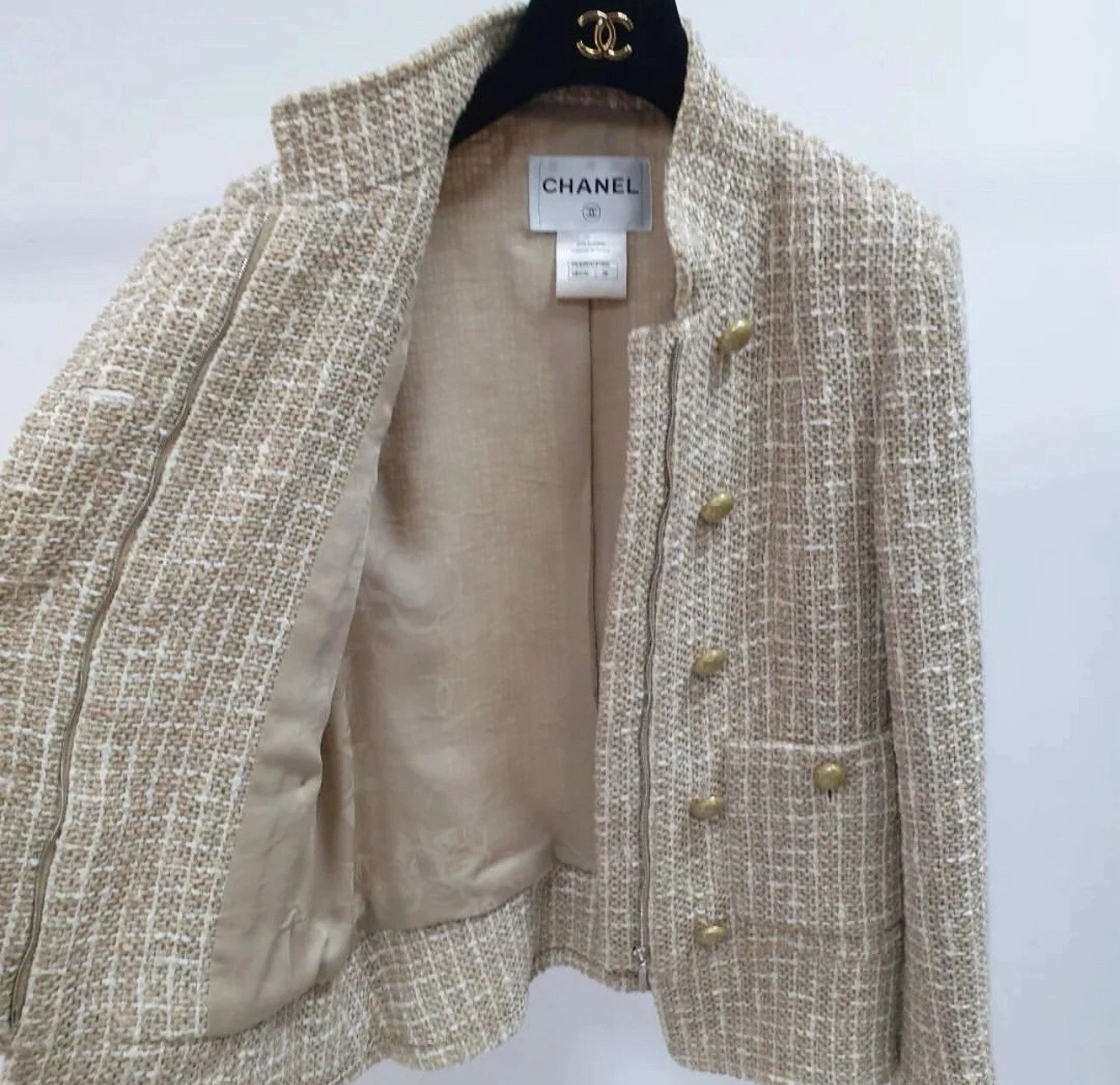 Giacca in tweed beige Chanel 2015 taglia 36