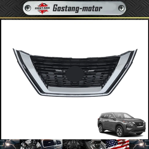Front Upper Grille Bumper Grill For Nissan Rogue 2021-2023 SL/SV Chrome Black