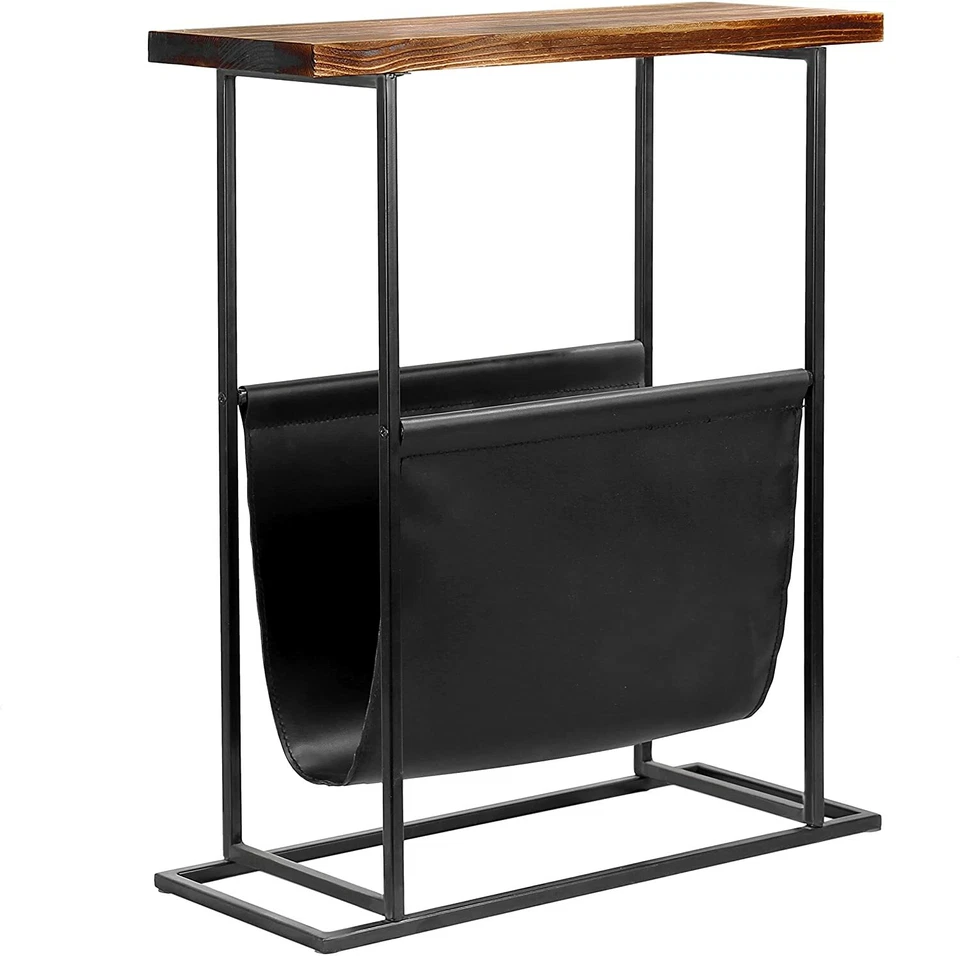 21-Inch Modern Wood & Metal End Table with Magazine Holder Sling - Image 2 of 4