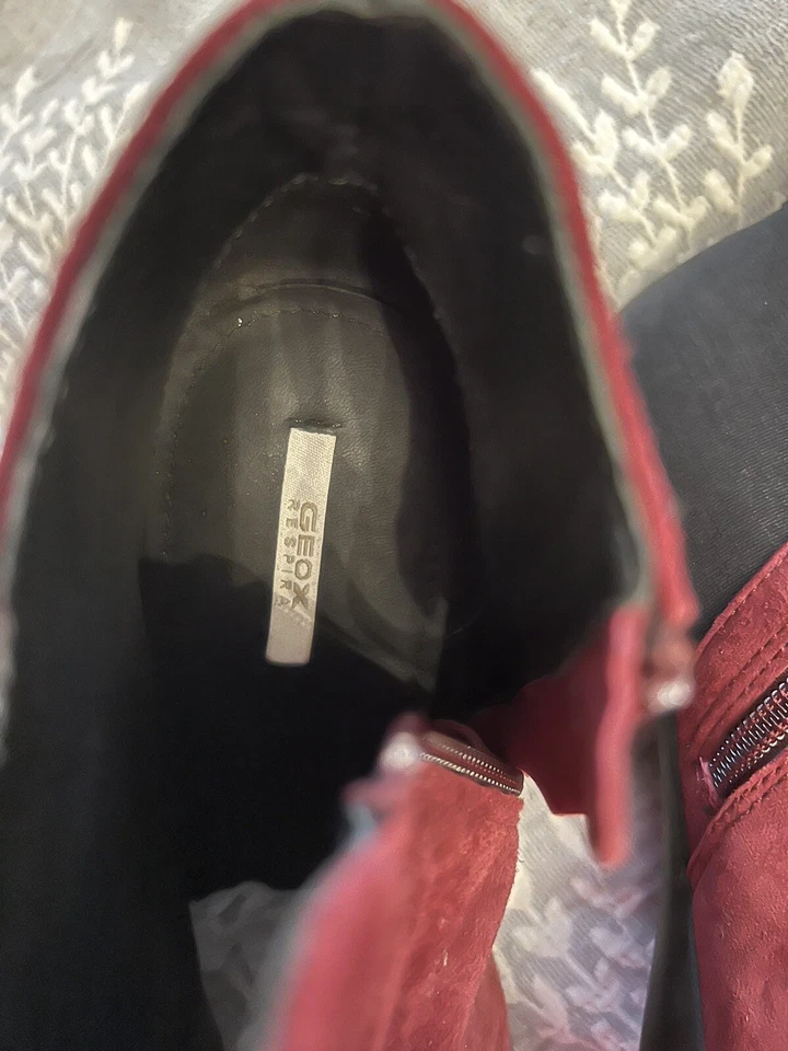 GEOX Borgoña Gamuza Tacón Bloque Botas Zapatos Mujer 9.5 Foto 4 de 4