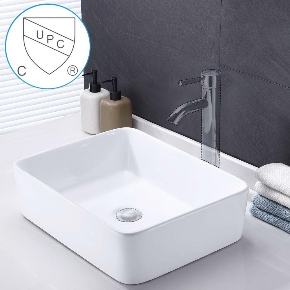 KES Bathroom Vessel Sink 19-Inch White Rectangle 19