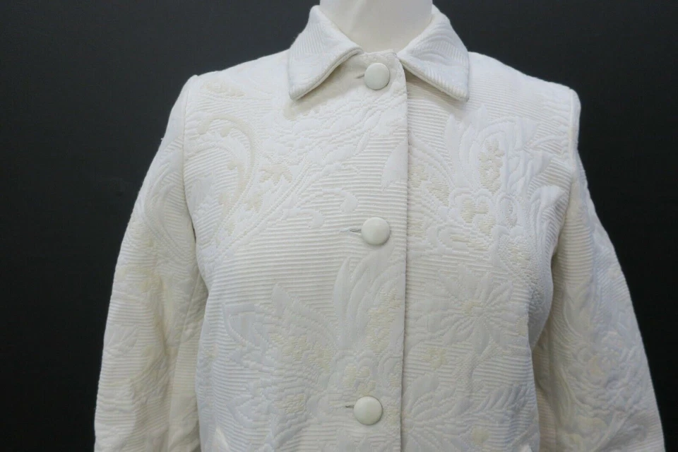 Abrigo Enzo Angiolini Mujer Blanco Floral Manga Larga Botón Frontal Cortar Bolsillo XS Foto 3 de 4