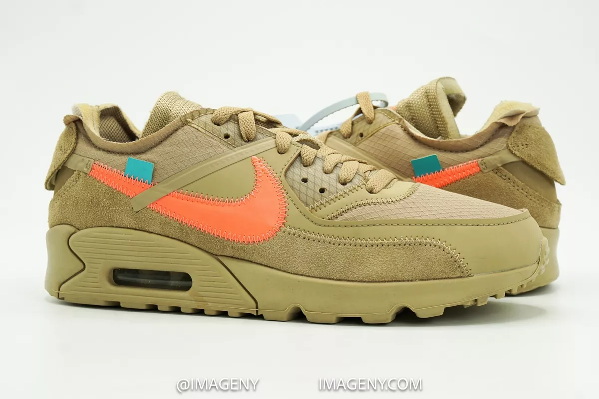 NIKE AIR MAX 90 USED SIZE 8 OFF WHITE DESERT ORE JADE BRIGHT MANGO AA7293 200