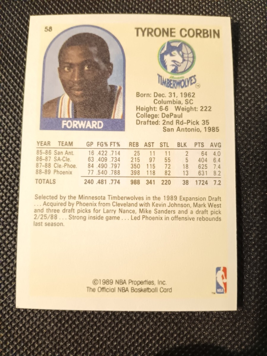 1989 TY TYRONE CORBIN NBA HOOPS EXPANSION DRAFT ROOKIE CARD RC #58