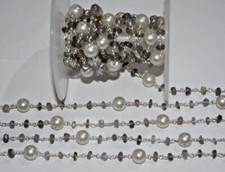 4mm Natural Labradorite Rosary Chain, Silver Plated Wire Wrapped Beaded Chain