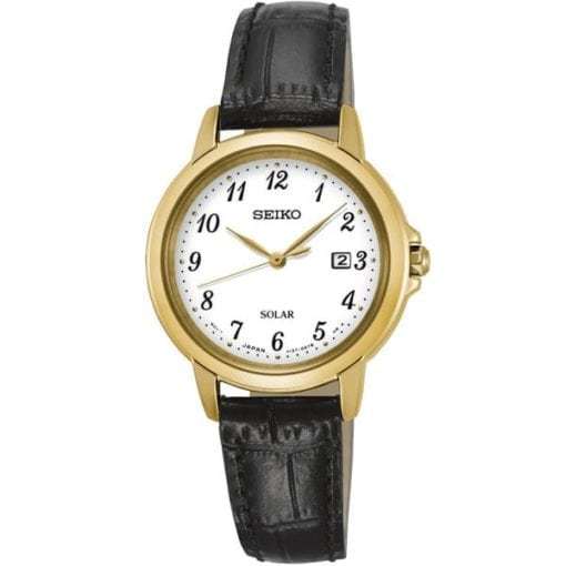 seiko watch women's black leather strap