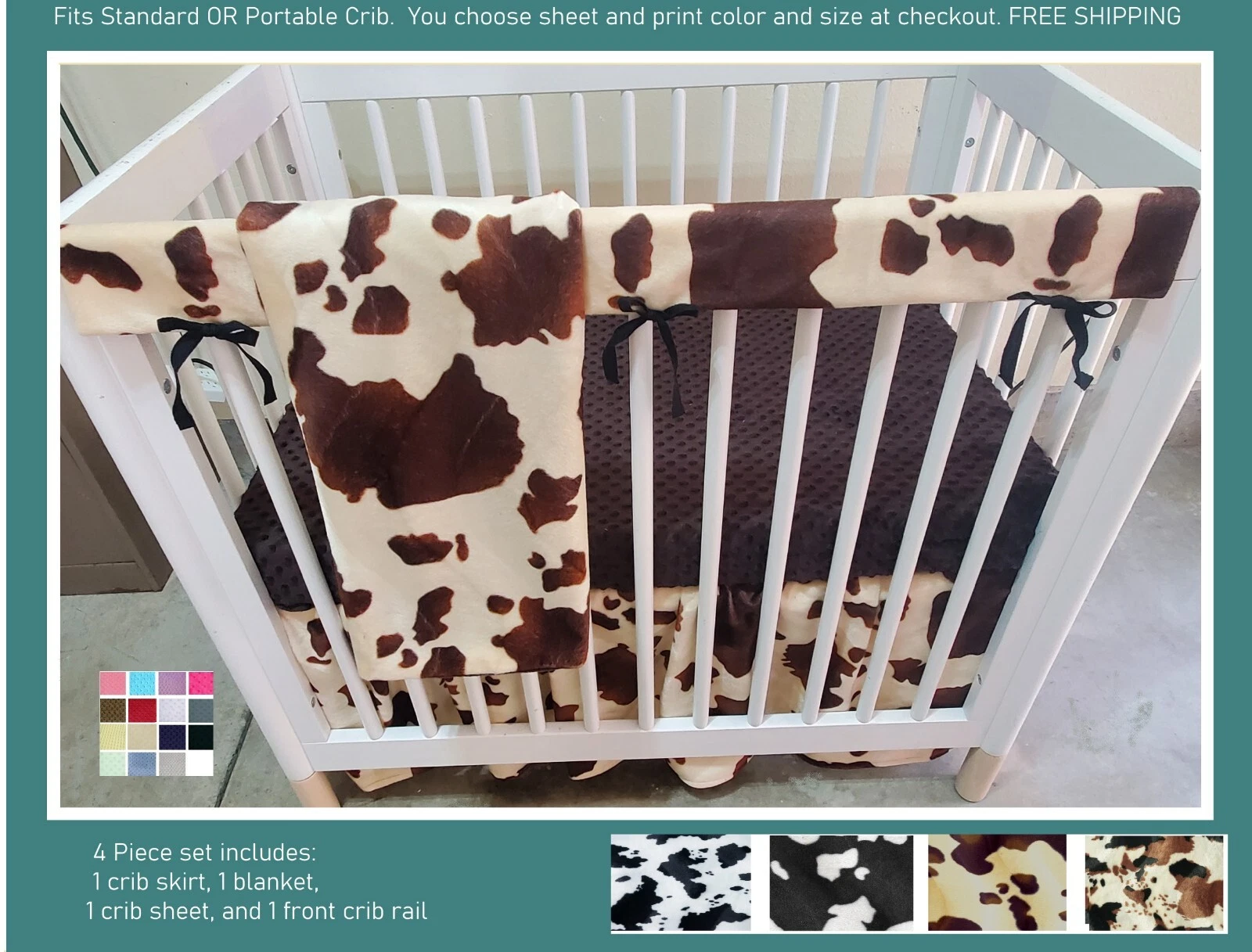 Western Baby Bedding Set Cow Print Baby Cowboy crib (Standard or Portable crib)
Opens in a new windo