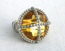 YELLOW RHINESTONE COCKTAIL STRETCH RING STATEMENT PIECE COSTUME JEWELRY BLING