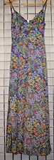 Vintage Pool Dress Size S/M 70s Glossy Blue Purple Orange Flower Power Maxi