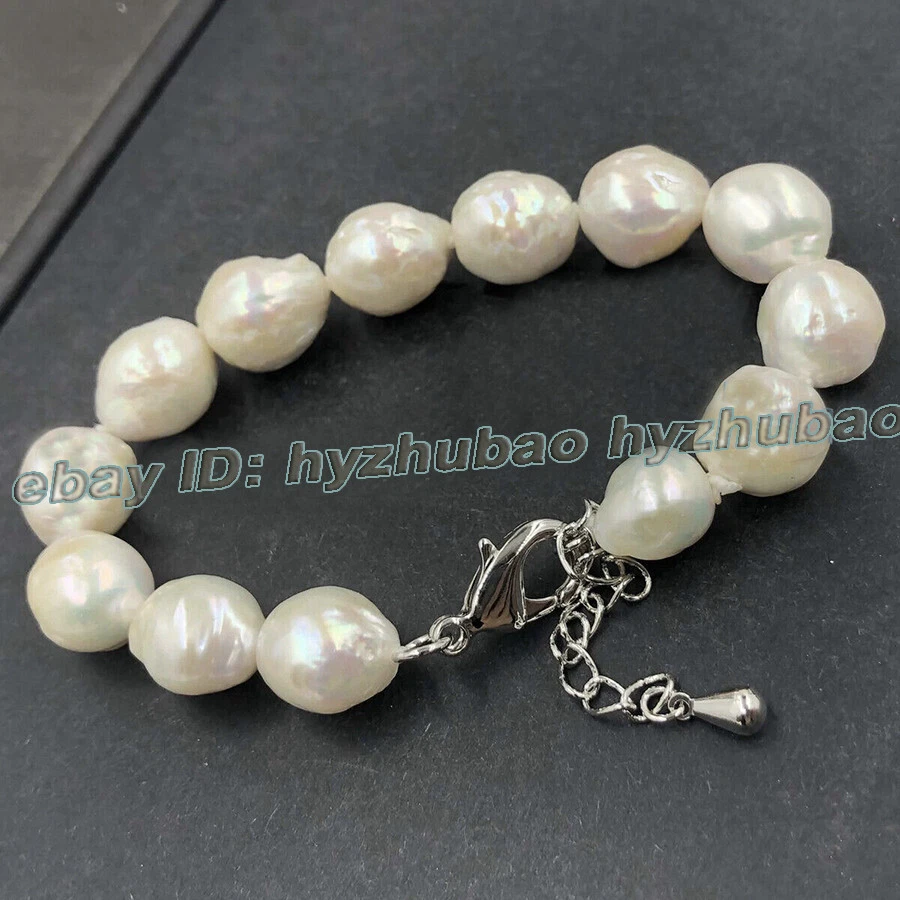 Huge 12-14mm Natural South Sea White Baroque Keshi Pearl Bracelet 7.5-8 inch - Image 3 of 4
