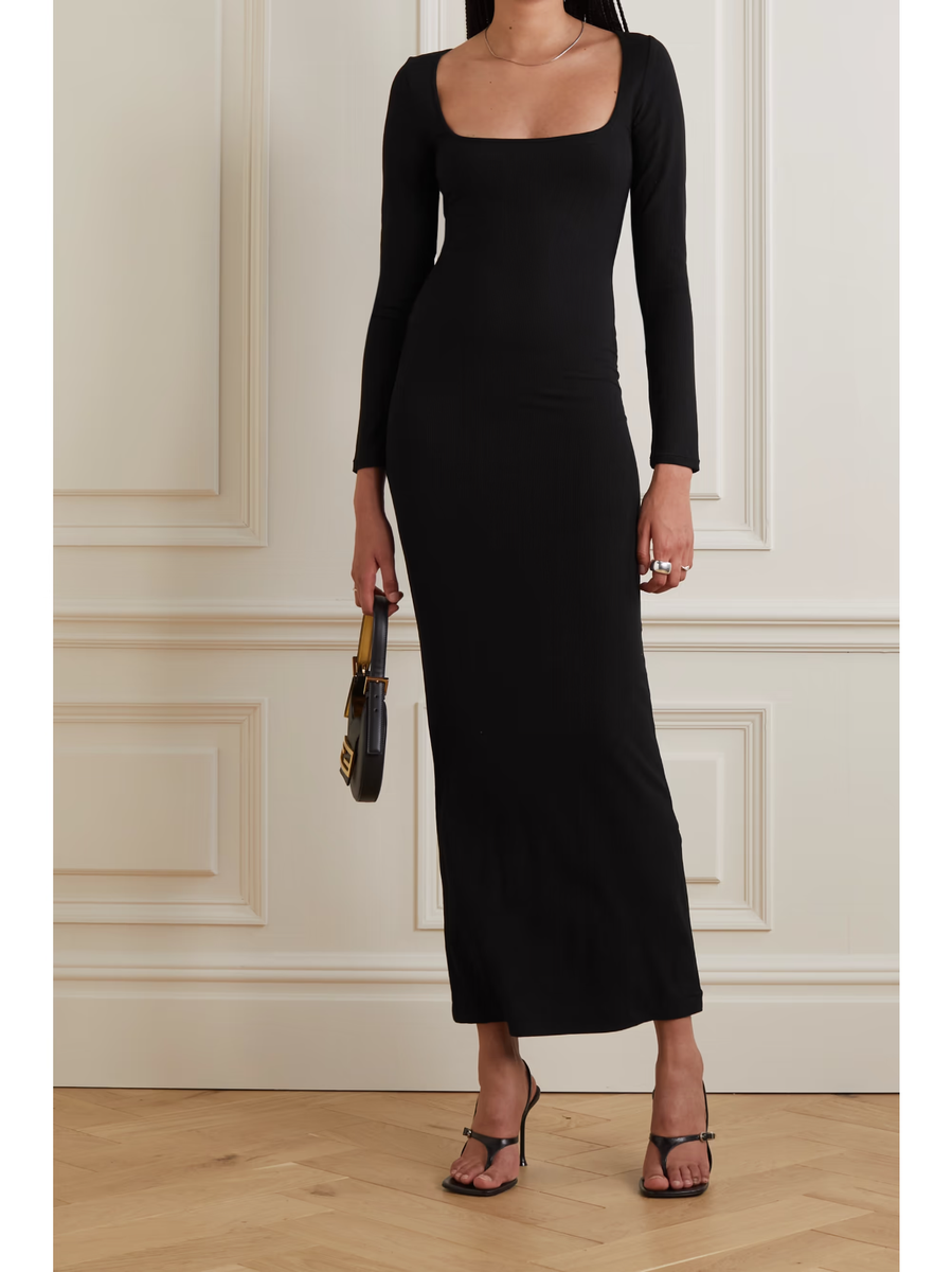 SKIMS Kim Kardashian Onyx Body Shaping Stretch Nylon Bodycon Maxi Dress M  8/10