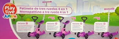 PLAYTIVE® Junior 4 in 1 Kleinkinder Scooter mit 3 Rädern in pink ab 18 Monat Neu