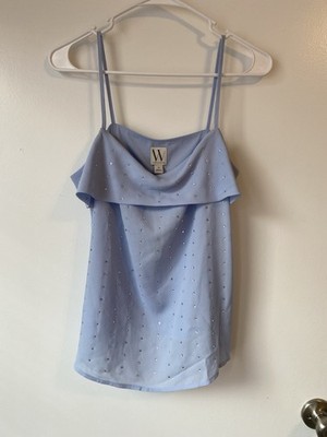 Baby Blue Rhinestone Sleeveless Top M NWT Glam Y2K Party Blouse