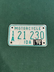 Vintage 1979 Idaho Motorcycle License Plate.  1A 21230