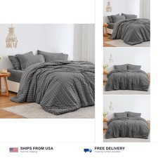 Love's cabin Seersucker Dark Grey Queen Comforter Set, 7-Piece All Season Lig...