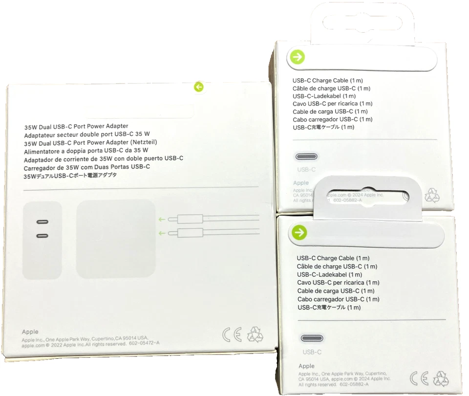 Apple 35W Dual USB-C Charger + (2) Apple 1M Woven USB-C Charge Cables - Image 2 of 2