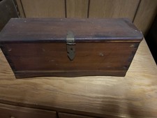 Vintage Wooden Tool Box Chest With Hinged Lid And Metal Latches