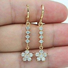2Ct Round Simulated Diamond Drop/Dangle Wedding Earrings 14K Yellow Gold Plated