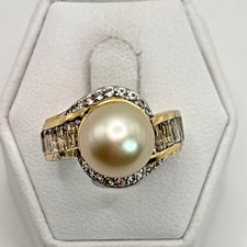 GOLD TONE .925 Vintage Sterling Silver Estate Ring Size 5.25 Pearl Like Stone