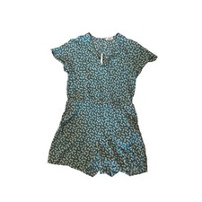 Women XS Rails Sophia Button Green Floral Romper Crepe Flutter Short Slv