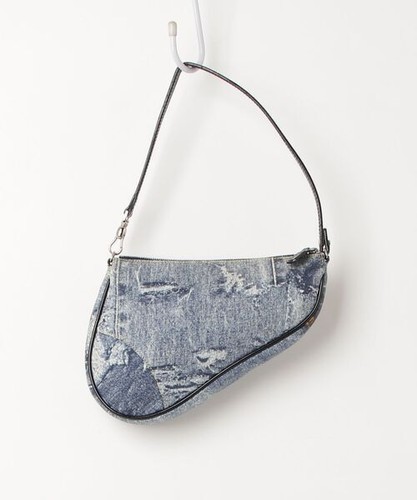 Christian Dior Denim Print Saddle Bag Blue Ladies