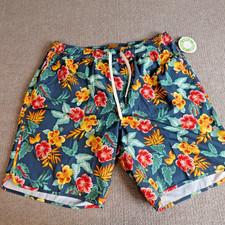 Fair Harbor Swim Shorts Large Blue Floral Drawstring All Over Print NEW